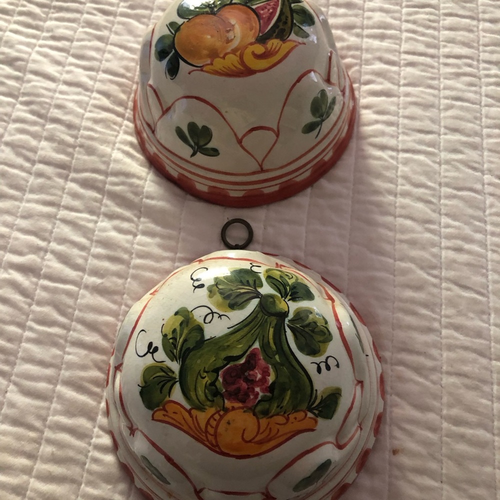 Vintage Bassano Italy Hand Painted Ceramic Wall Molds Decor Set of 2